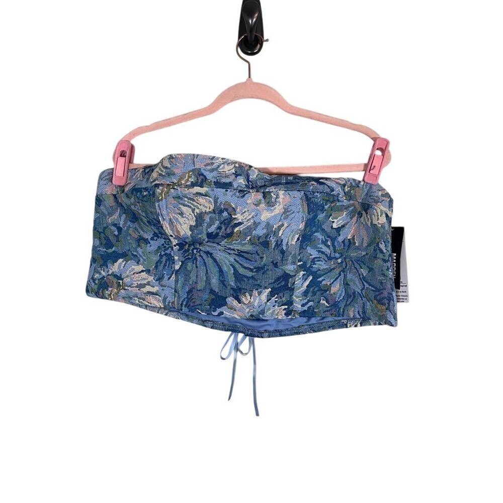 Colorful Floral Corset CXL Blue Crop Top Tapestry Hippie Indie Boho Festival 90s